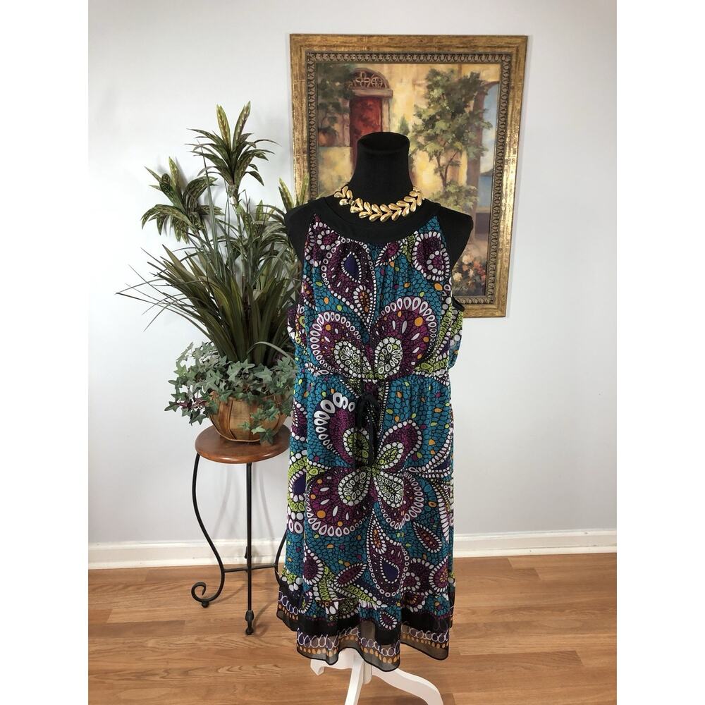 Nicole Women’s Sleeveless Boho Print Summer Dress Size 14 Vacation Resort wear